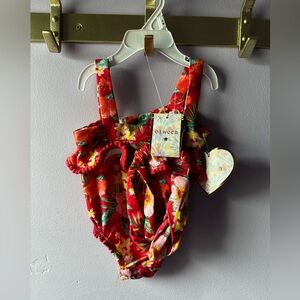 NWT Btween Baby Pink Floral Ruffle Bodysuit w/Matching Headband Size 3M